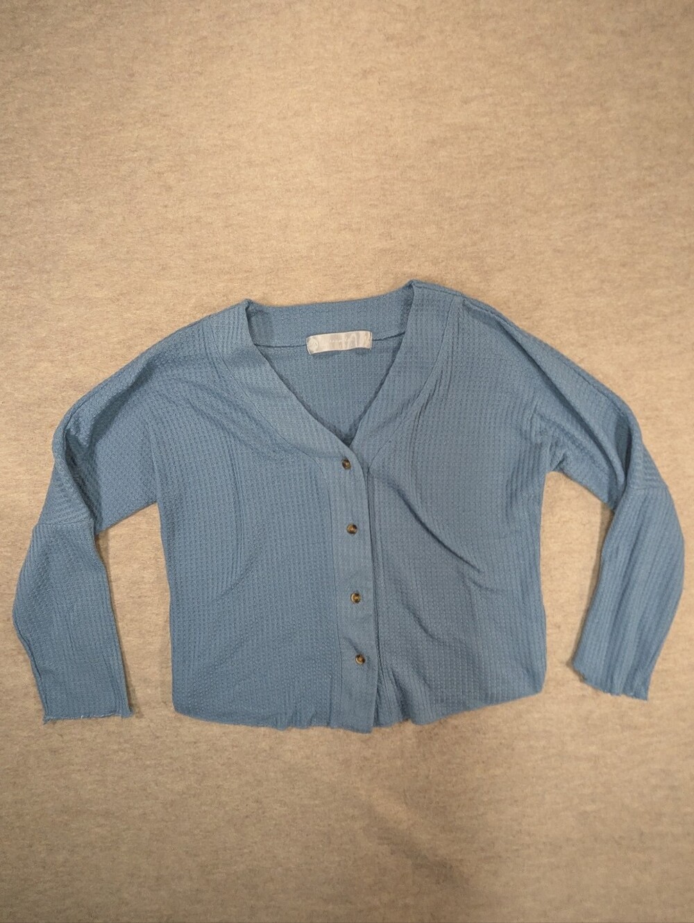 Dusty Blue Waffle Knit Button Cardigan Long Sleeve Shirt PJ Loungewear Medium